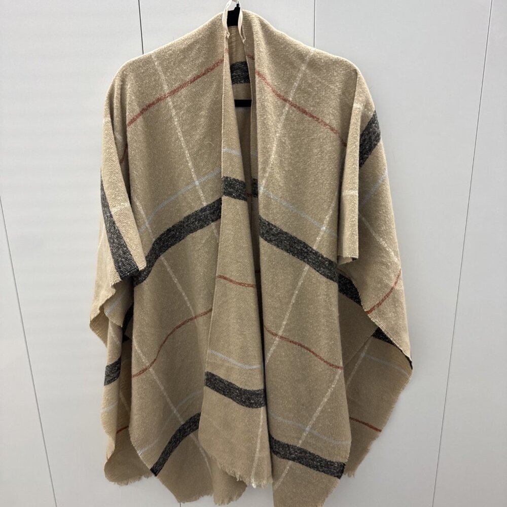 Old Navy Womens Plaid Shawl Poncho Tan Green One Size Recycled Polyester‎